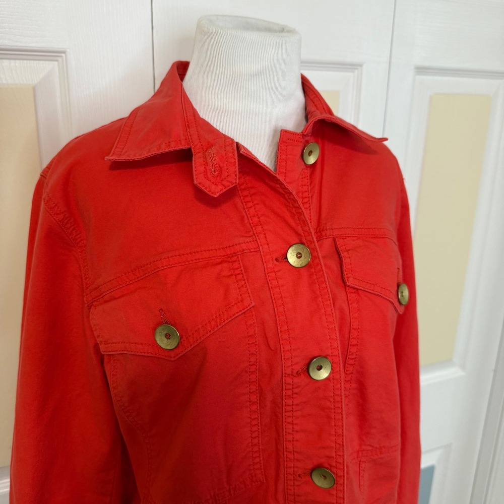 Cabi Orange Red‎ Button Front Utility Jacket Women's Size Medium - Picture 2 of 8
